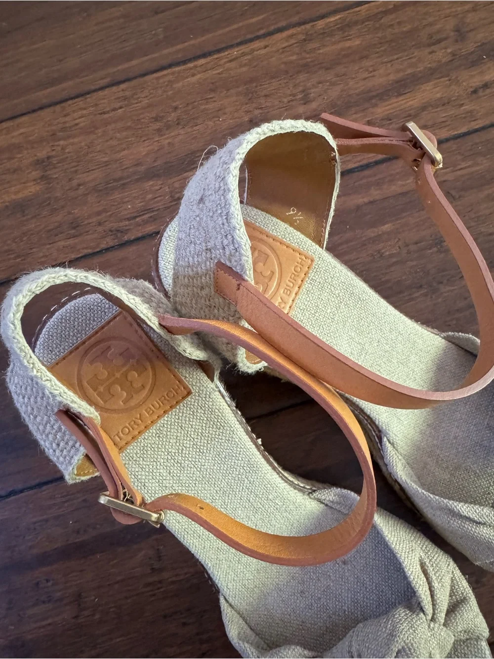 Tory Burch Neutral Beige Knotted Espadrille Wedge Sandals